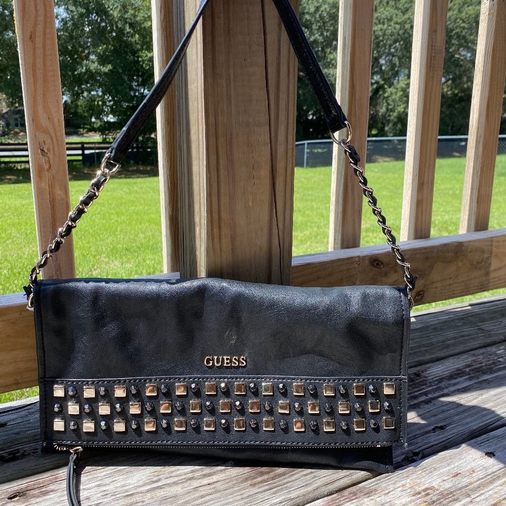 Guess envelope clutch w/ silver & black studs,